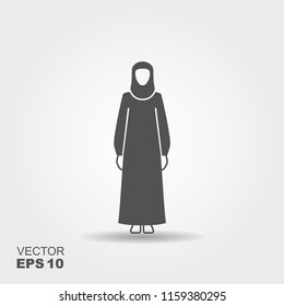 Arab woman wearing a traditional black Arabic dress. Flat icon