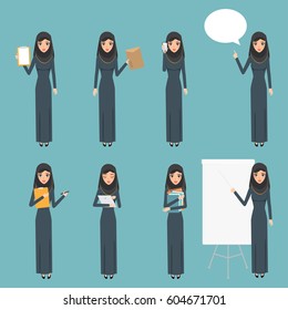 arab woman working character at office work. emirates people in job.