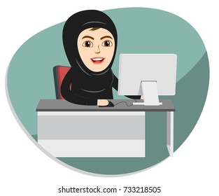 Arab Muslim Woman Working Office Employee Stock Vector (Royalty Free ...