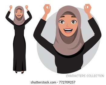 Arab women character is happy and smiling.