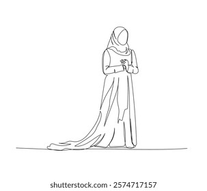 Arab women in national wedding attire one line art. Continuous line drawing of online Muslims, Islam, traditions, clothing, folk, oriental.