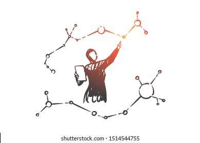 Arab women scientists concept sketch. Hand drawn isolated vector