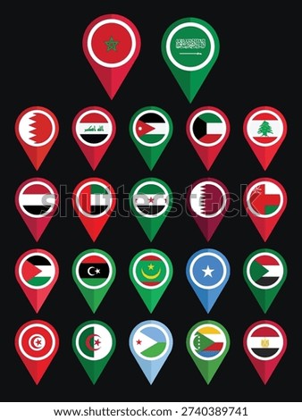Arab World Flags Collection, Set of All Country Flags of Middle East and North Africa