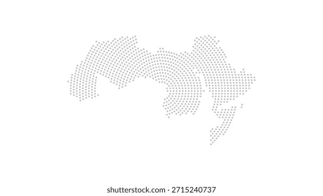 Mundo Árabe Mapa estilizado de pontos de meio-tom com padrão circular concêntrico