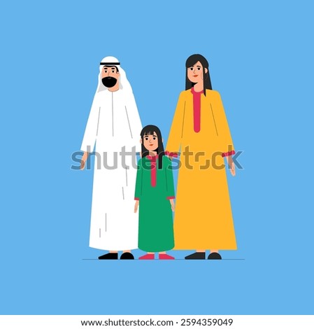 Arab_Emirate Family in flat vector design with traditional dress