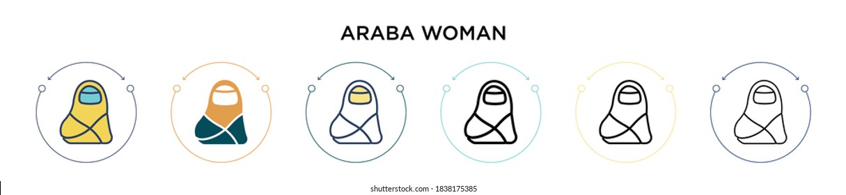 Araba woman icon in filled, thin line, outline and stroke style. Vector illustration of two colored and black araba woman vector icons designs can be used for mobile, ui, web