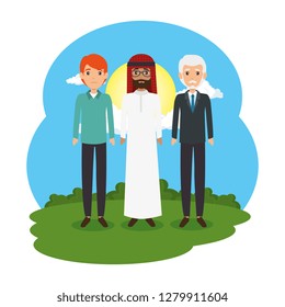 Arabe with businessmen in the landscape scene