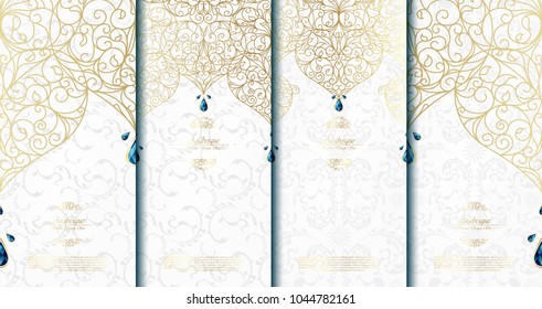 Arabesque abstract islamic element classy white and gold background card template vector set design