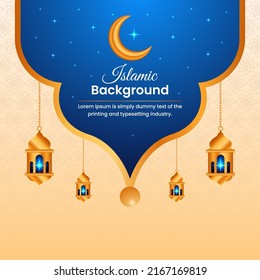 Arabesque Arabic Islamic Style Ornamental Islamic Background with Decorative Lantern Light.
