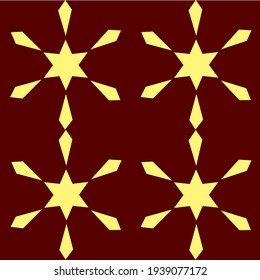 Arabesque, arabic pattern, oriental ornament, yellow-gold stars with six rays on a burgundy background. Seamless pattern. Vector stock illustration.