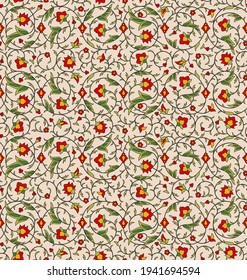 Arabesque Arabic seamless floral pattern. Branches with flowers, leaves and petals