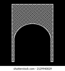 Arabesque arch window or door set. Cnc pattern, laser cutting, vector template set for wall decor, hanging, stencil, engraving. Arabesque faux window, arch, jali design.