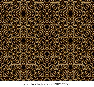 Arabesque Black & Gold Pattern, Dark Background, Vector Illustration
