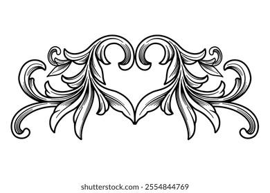 Arabesque border frame ornament, divider Ornate Decorative Element. Classical Baroque engraving ornamental, vector design