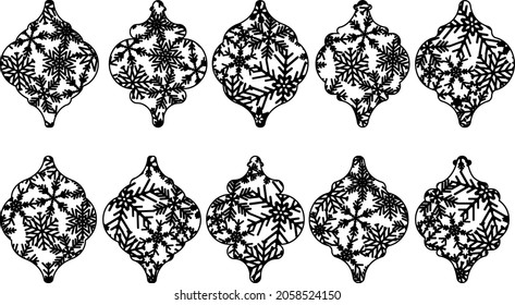 Arabesque Christmas, winter elements on white background