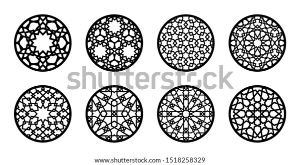 Arabesque Circle Round Element Set Laser Backgrounds Textures