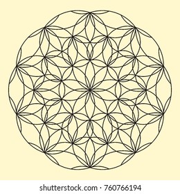 Arabesque. Circular ornament. Coloring book page. Round lattice. Mandala. Decorative elements for the stained glass window. Arabic, Indian, mystical, ottoman motifs. 