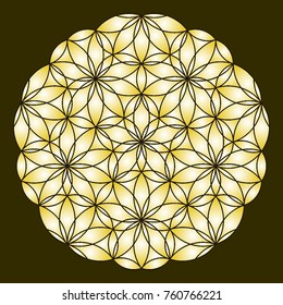 Arabesque. Circular ornament. Coloring book page. Round lattice. Mandala. Decorative elements for the stained glass window. Arabic, Indian, mystical, ottoman motifs. 