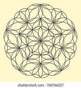 Arabesque. Circular ornament. Coloring book page. Round lattice. Mandala. Decorative elements for the stained glass window. Arabic, Indian, mystical, ottoman motifs. 