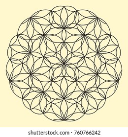 Arabesque. Circular ornament. Coloring book page. Round lattice. Mandala. Decorative elements for the stained glass window. Arabic, Indian, mystical, ottoman motifs. 