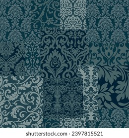 Arabesque Damask brocade fabric patchwork wallpaper vintage vector seamless pattern wallpaper for fabric shirt pillow tablecloth wrapping