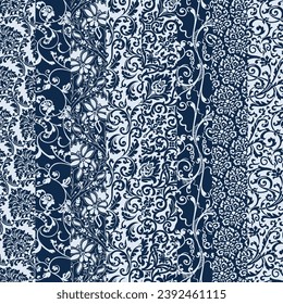 Arabesque Damask brocade striped patchwork wallpaper vintage vector seamless pattern wallpaper for fabric shirt pillow tablecloth wrapping