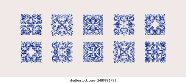 Arabesque decoration tiles, Arabic motif, Mediterranean ornament design. Baroque border prints, decorative elements