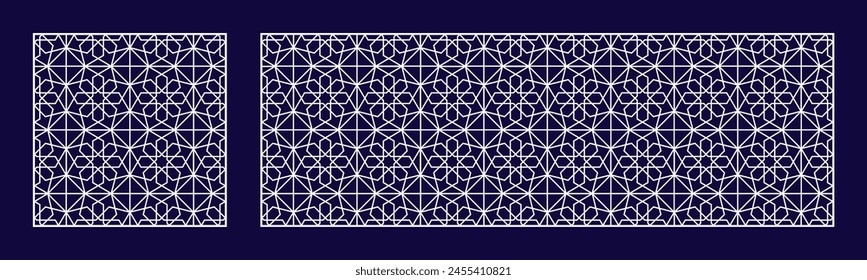 Arabesque decorations set. Arabic template ornament vector illustration. Ramadan Karrem, Eid Mubarak greeting card design element. Decorative islamic border pattern. Luxury eastern style motif.