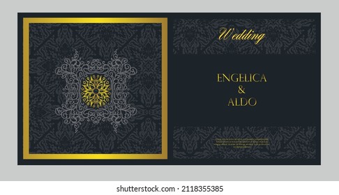 Arabesque eastern abstract element dark gold background card template vector design