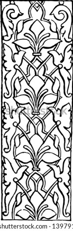 Arabesque is a so far as etymology is concerned it is used to characterize a peculiar kind of fantastic decoration vintage line drawing or engraving illustration.