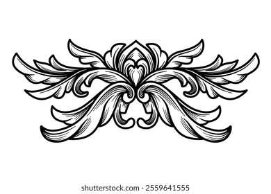 Arabesque, filigree decoration. Victorian artwork, for print, tattoo, wedding card, invitation, art deco, clip art, carving. Luxury swirl Ornament border frame, Divider baroque engraving element .