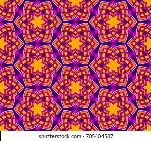 Arabesque floral pattern. Entwined flowers in arabic geometry style. Geometric flowers in seamless vector background. Abstract flowers in oriental arabesque style. Intricate tangled geometric pattern