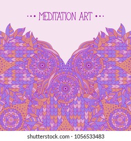 Arabesque, floral and tiled pattern and place for text. Ethnic boho asian motifs art. Template for greeting card, book cover, invitation.