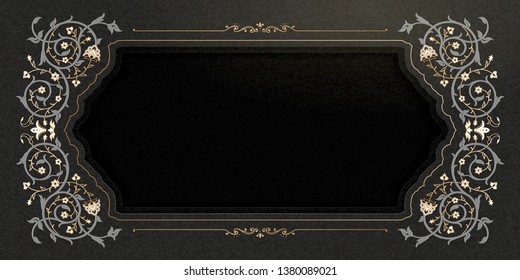 Arabesque frame with copy space on black banner