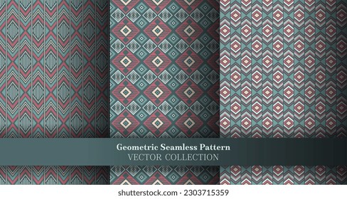 Arabesque geometrical argyle seamless tracery package. Turkish motif ethnic patterns. Argyle ikat geometric vector seamless backdrop set. Cover background prints.