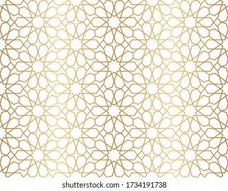 Arabesque Golden Seamless Pattern. Laser Cutting. Islamic Gold Geometric Background. Islam Star. Arabic Style. Traditional Muslim Symbol. Moroccan Ornate. East Design. Arabian Motif. Morocco. Persian