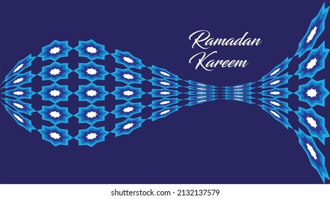 Arabesque greeting card arabesque design for Ramadan Kareem. Islamic blue color detail from a mosaic.Vector illustration.