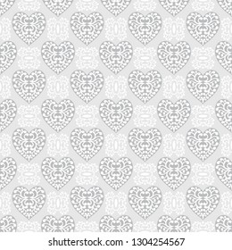Arabesque heart gray vector seamless pattern