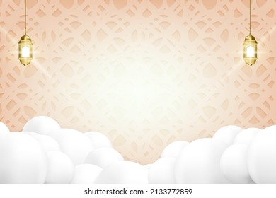 arabesque islamic background with lantern and 3d cloud	