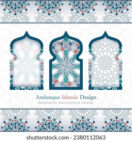 Arabesque islamic-Banner-Kollektion. Set von arabischen Mustern, Vektorhintergrund. Abstrakte Farbschmuck. Sie können es für Hintergründe, Einladungen, Visitenkarten, Banner, Wallpaper