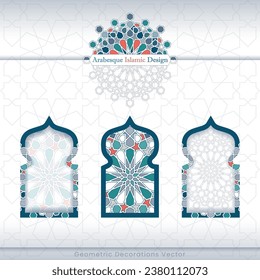 Arabesque islamic banner collection. Set of arabesque patterns vector backgrounds. Color abstract ornaments. You can use it for backgrounds, invitations, business cards, banners, wallpapers
