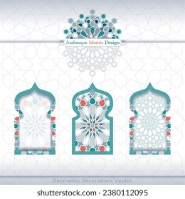 Colección de pancartas islámicas árabes. Conjunto de patrones arabescos de fondo vectorial. Ornamentos abstractos de color. Puede usarlo para fondos, invitaciones, tarjetas de visita, banners, fondos de escritorio