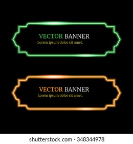 arabesque Islamic design banners template with neon style on black background, transferable on any dark background