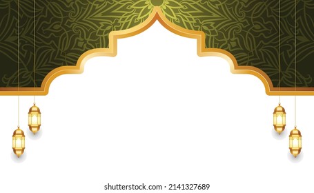 arabesque islamic luxury horizontal ramadan or ramadhan banner with islamic arabic pattern for ramzan mubarak background. Translation: "Muslim fasting month and celebration day after fasting",