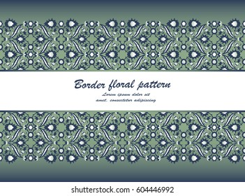 Arabesque lace damask seamless border floral decoration print for design template vector. Eastern style pattern. Ornamental illustration for invitation, greeting card, wallpaper, wedding invitation
