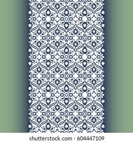 Arabesque lace damask seamless border  floral decoration print for design template vector. Eastern style pattern. Ornamental illustration for invitation, greeting card, wallpaper, wedding invitation