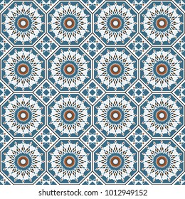 Arabesque mosaic seamless pattern background vector design, inclusive of pattern swatch