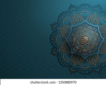 Arabesque motif design background in blue and bronze tone Arabesque motif design background in blue and bronze tone