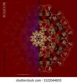 Arabesque ornament as a background for greeting cards. Filigree vector frame in Eastern style. Ornate element for design and place for text. Ornamental lace pattern for wedding invitations