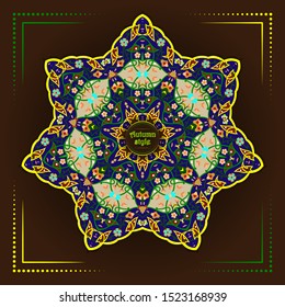Arabesque ornament as a background for greeting cards. Filigree vector frame in Eastern style. Ornate element for design and place for text. Ornamental lace pattern for wedding invitations